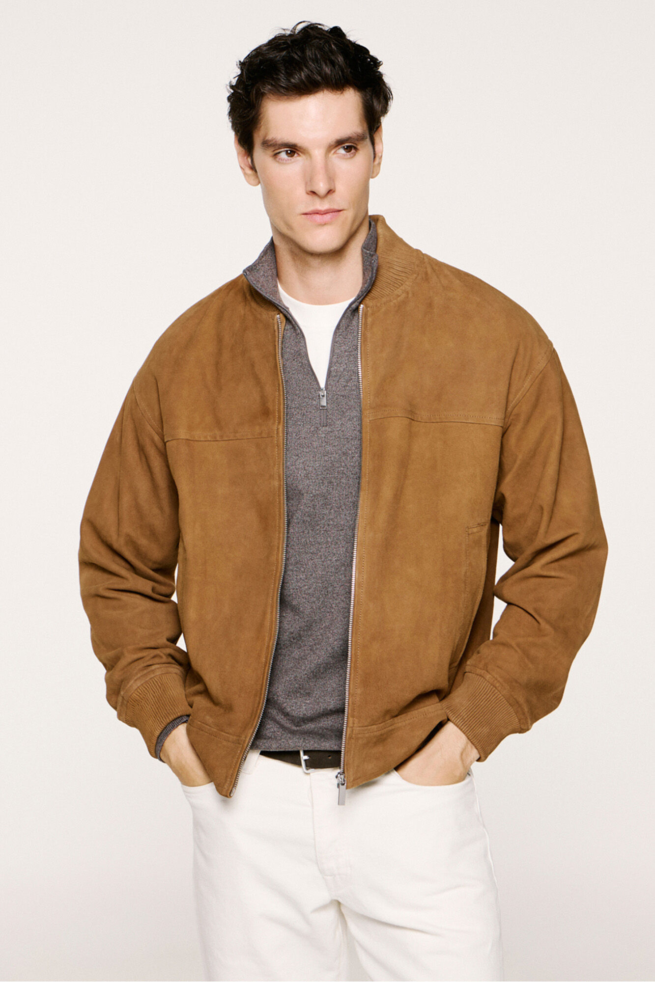 Selected Blus&atilde;o bomber 100% camur&ccedil;a de cabra Castanho