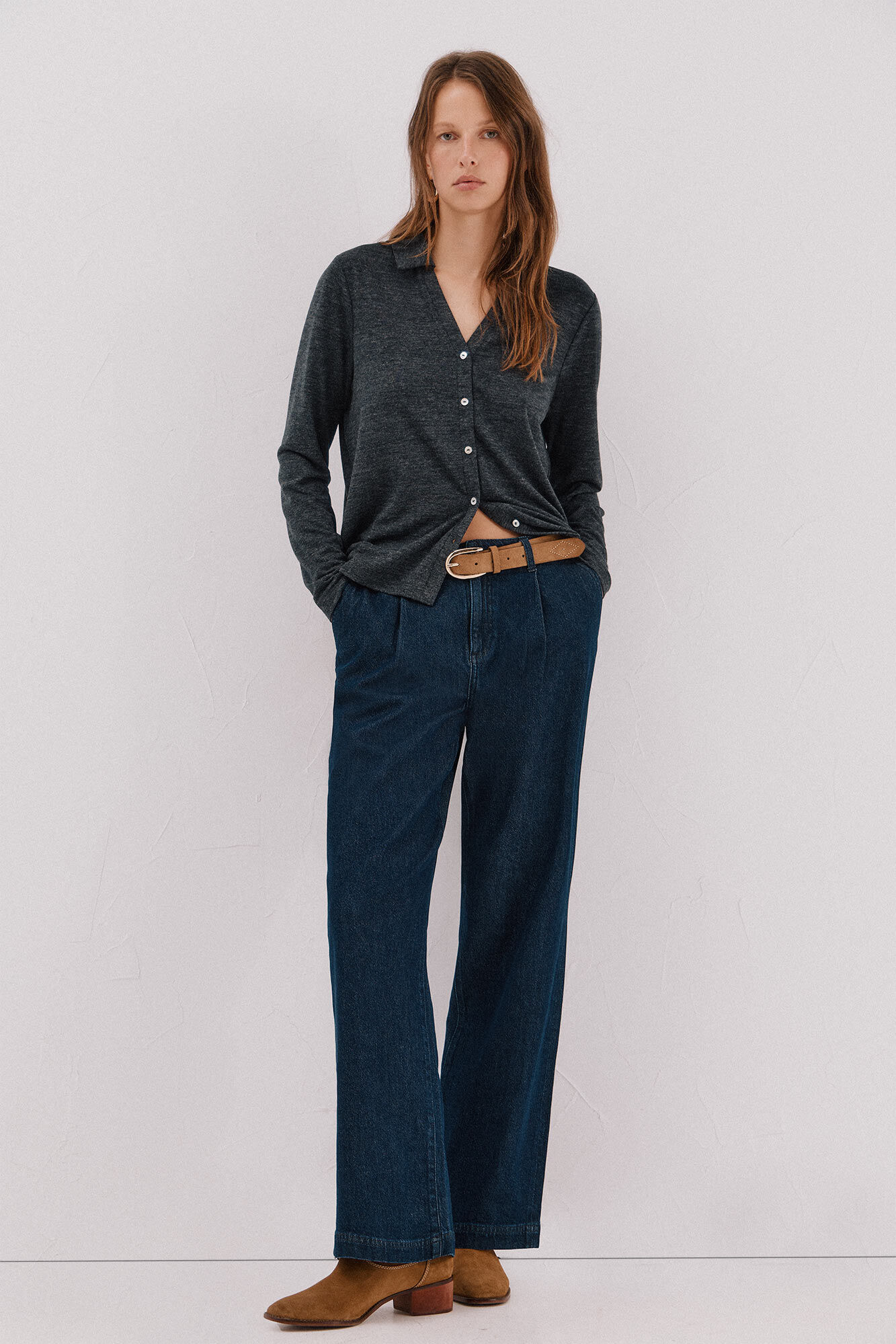 Cortefiel Camisa punto el&aacute;stico Gris oscuro