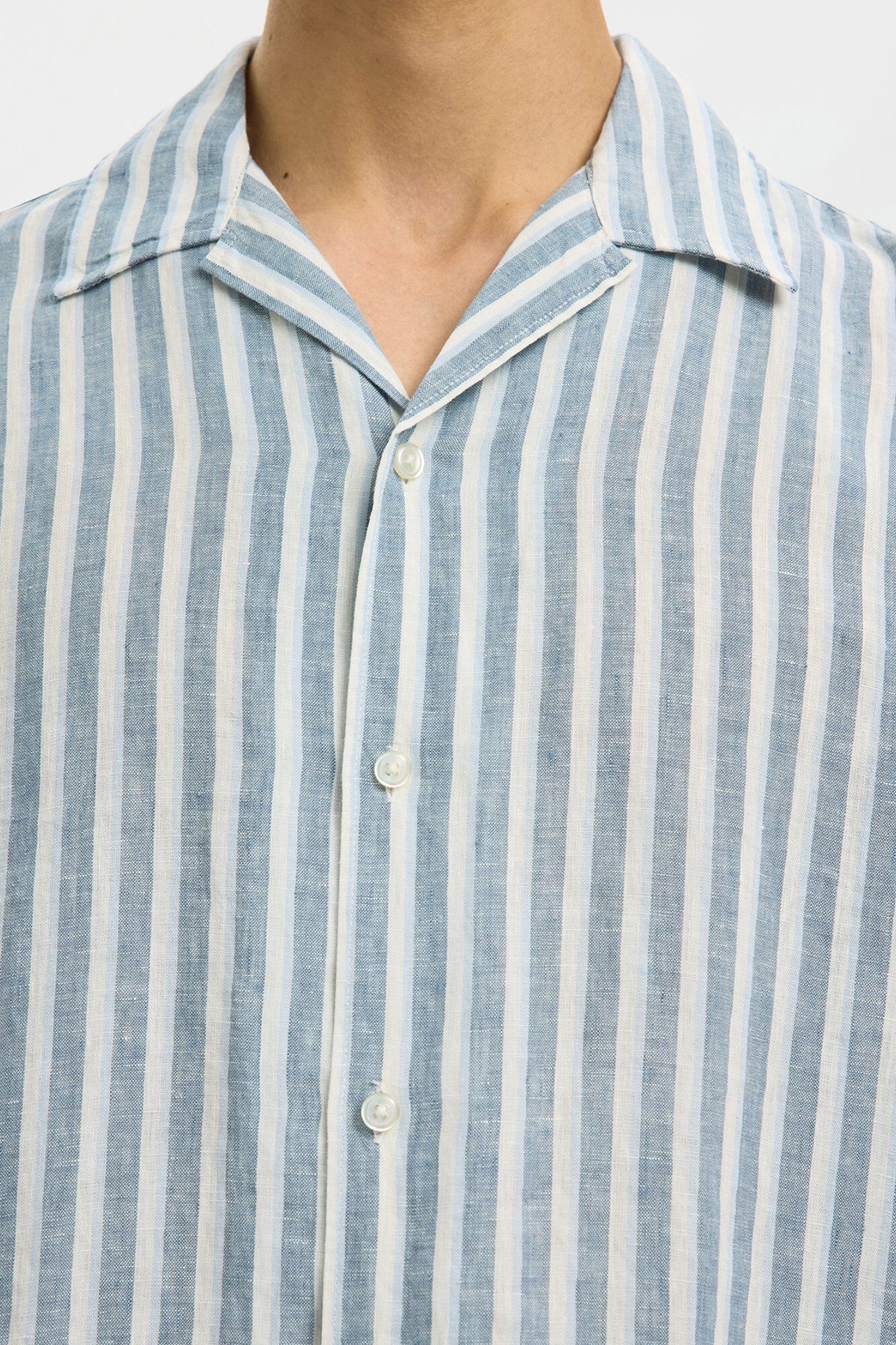 Selected Camisa de manga curta em linho Azul