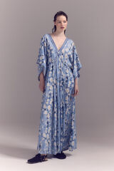 Cortefiel Satin daisy dress Printed blue