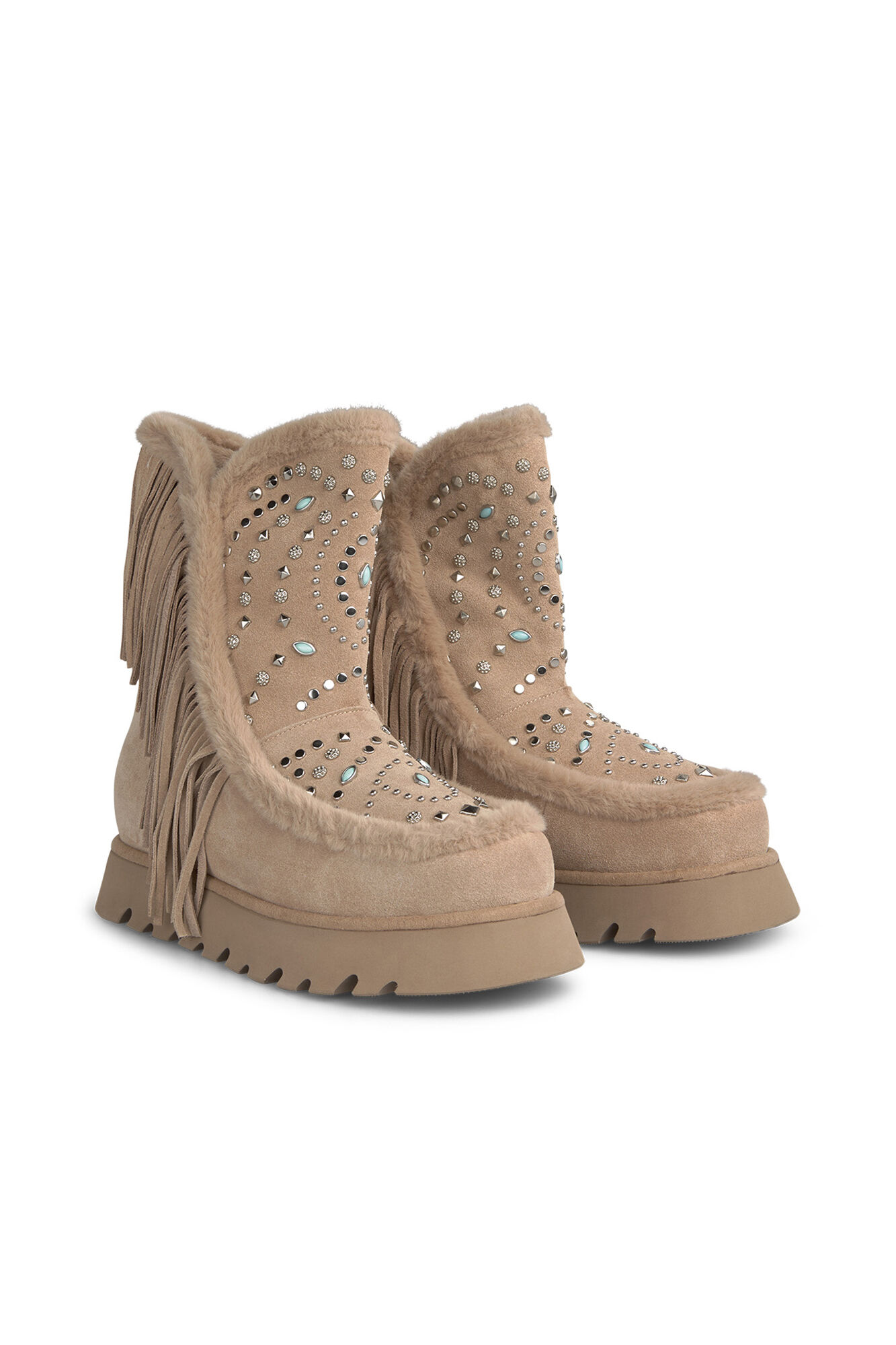 Alma en Pena Furry boot with fringes Beige