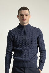 PuroEGO Su&eacute;ter de gola alta em tric&ocirc; tran&ccedil;ado Azul