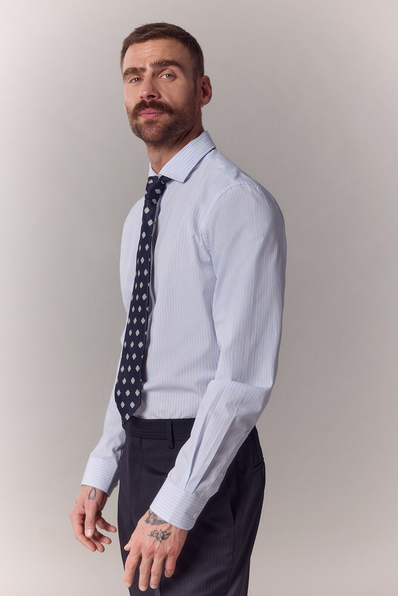 OOTO Poplin striped long sleeve shirt Blue