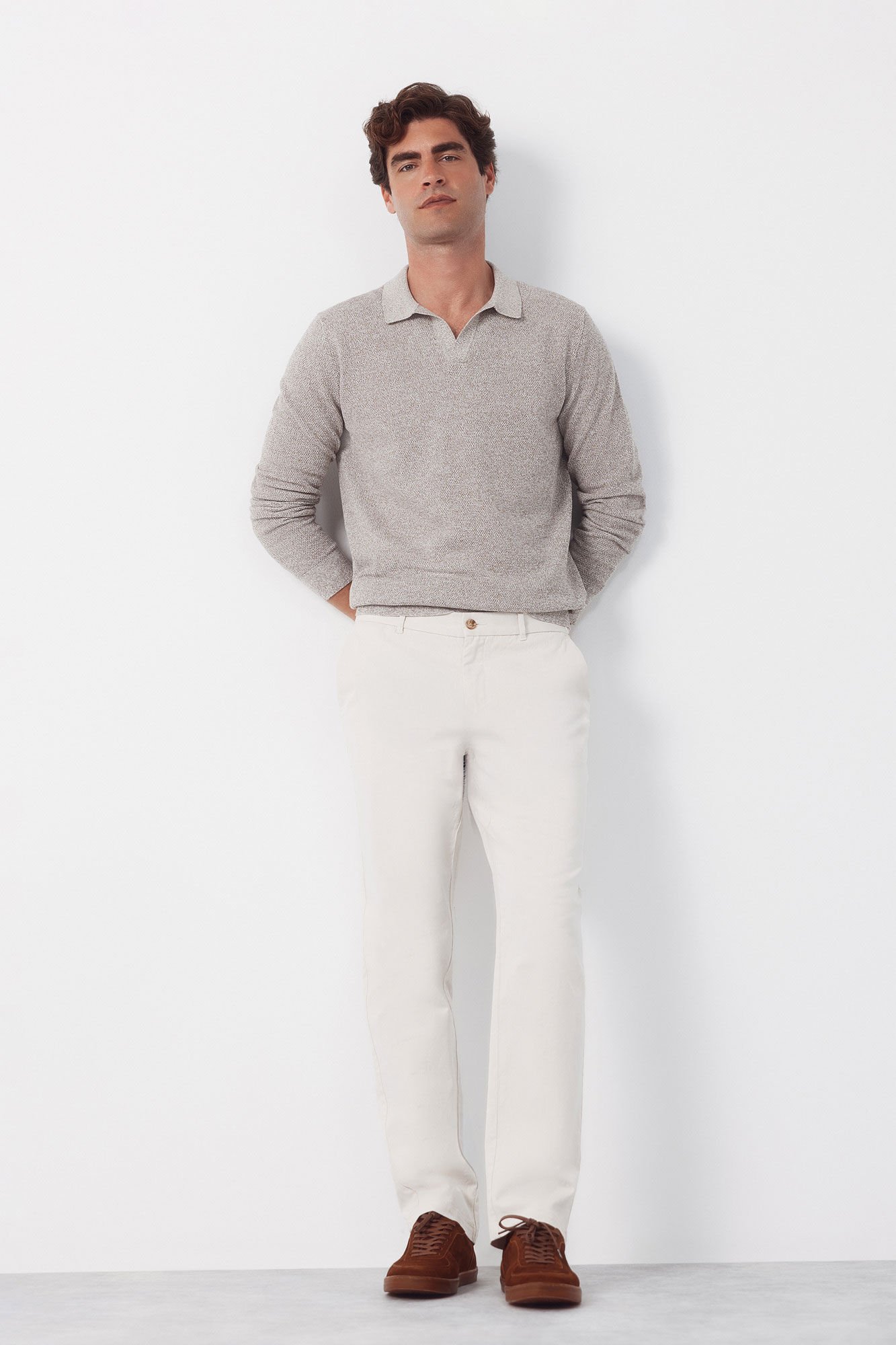 Cortefiel Torzal long sleeve polo shirt Beige