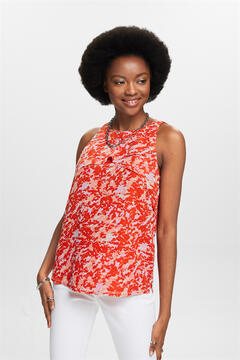 Cortefiel Printed chiffon sleeveless blouse Printed orange