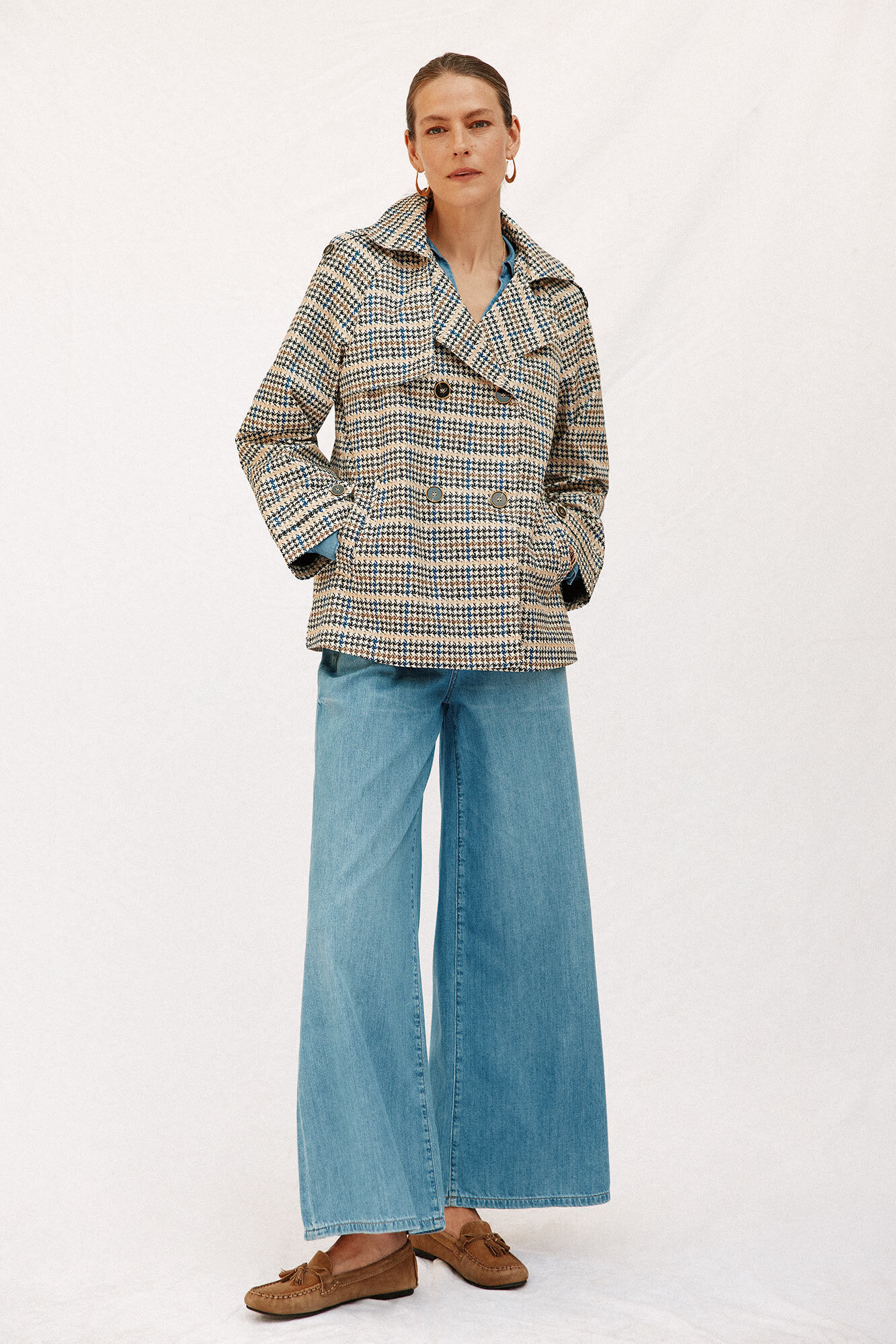 Cortefiel Gabardina curta com v&eacute;u Multicolorido