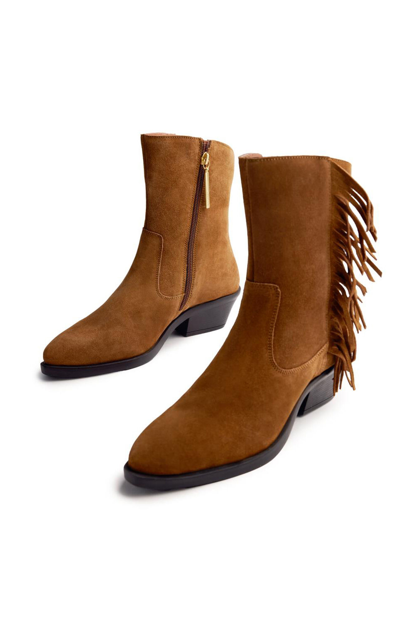 Gioseppo Botins de cowboy de pele com franjas Kasson Castanho