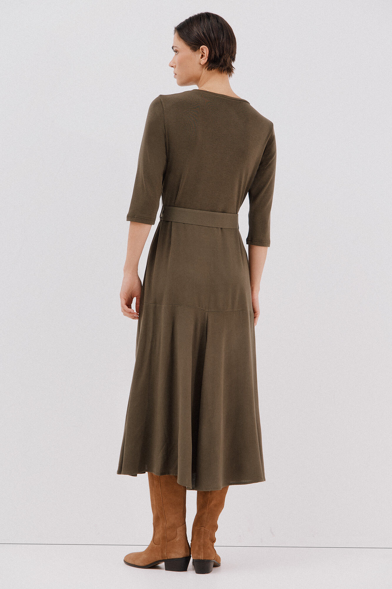 Cortefiel Vestido combinado com cinto Verde