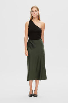 Cortefiel Flowing midi skirt made with recycled materials Green