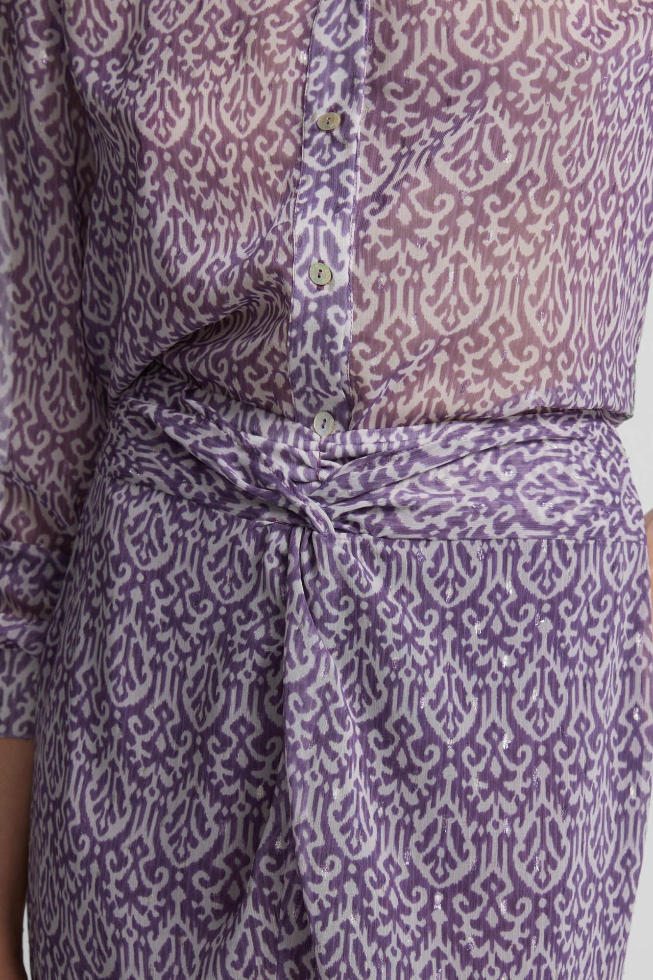 Silbon Saia midi estampado Ikat com abertura Roxo