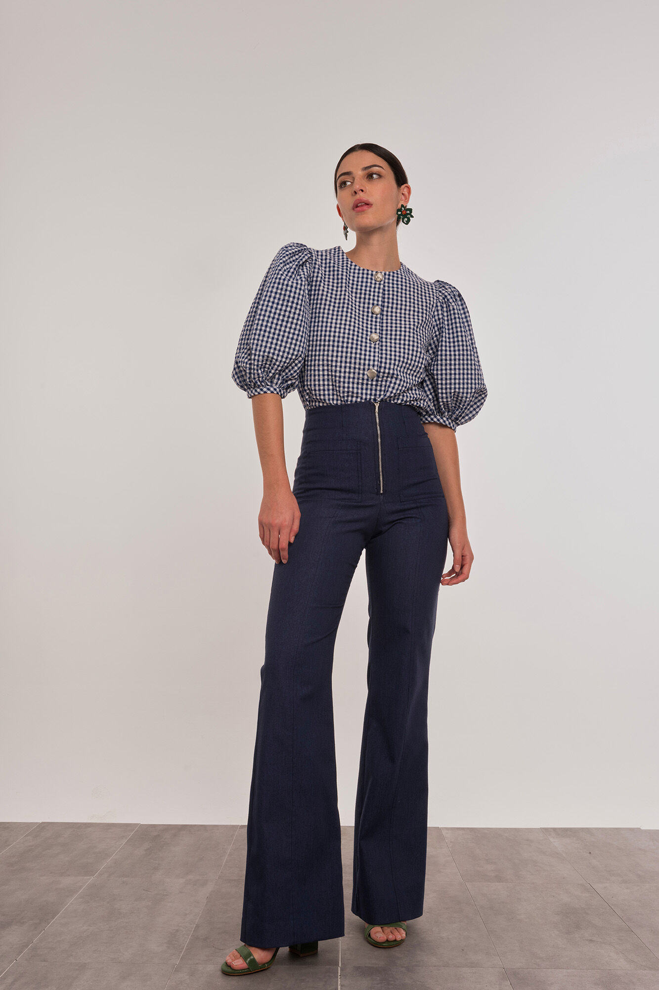 Dolores Promesas Camisa cuadros vichy manga abullonada Azul