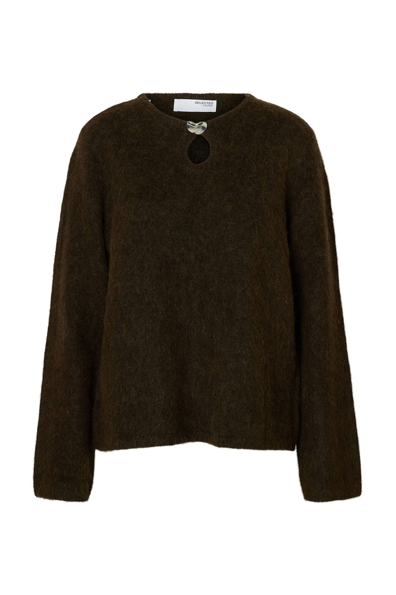 Selected Camisola com detalhes met&aacute;licos em l&atilde; e alpaca Castanho