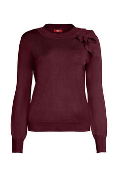 Cortefiel Short fitted ruffle jumper with viscose Maroon