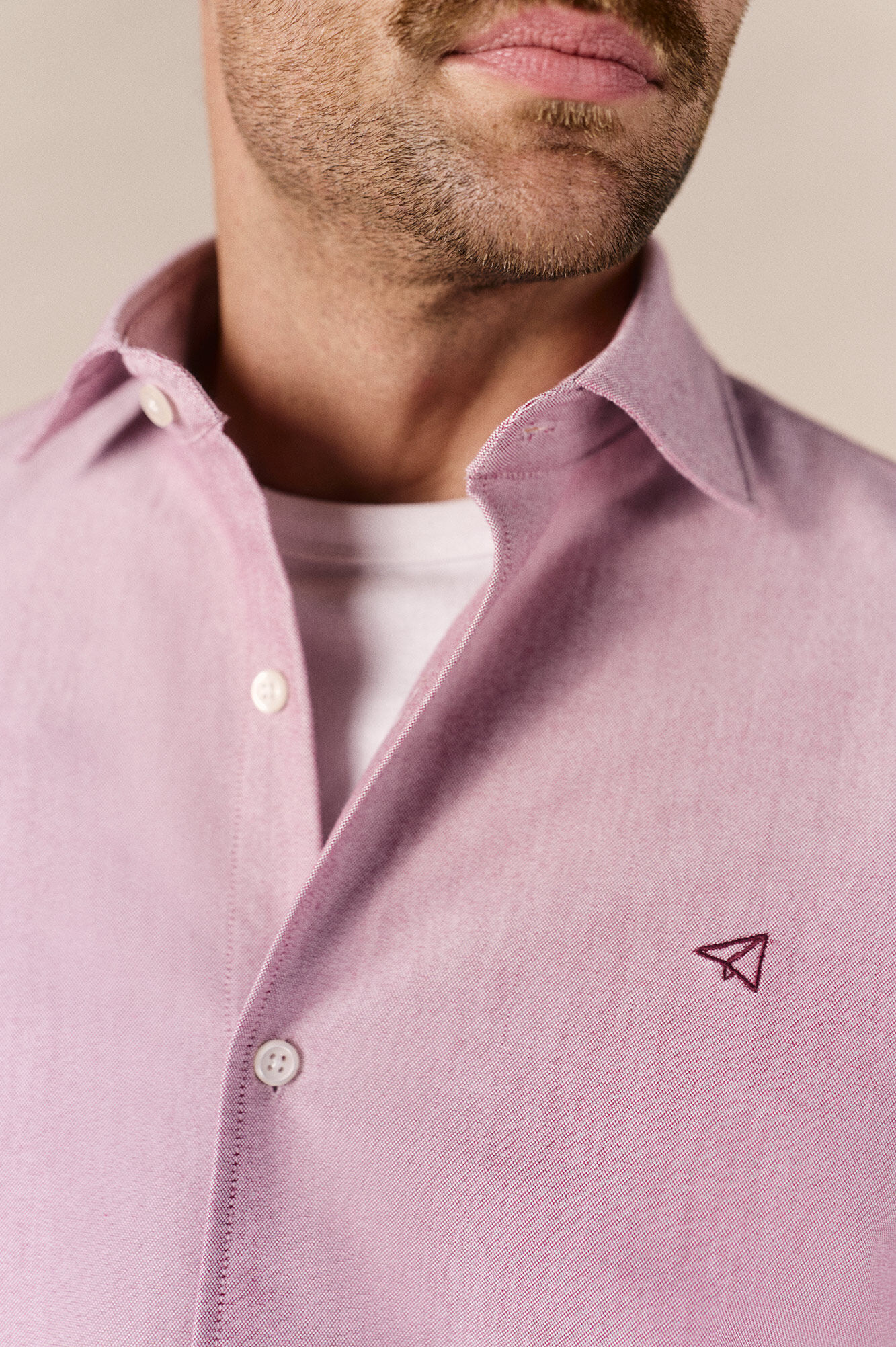 OOTO Camisa oxford liso manga larga Granate