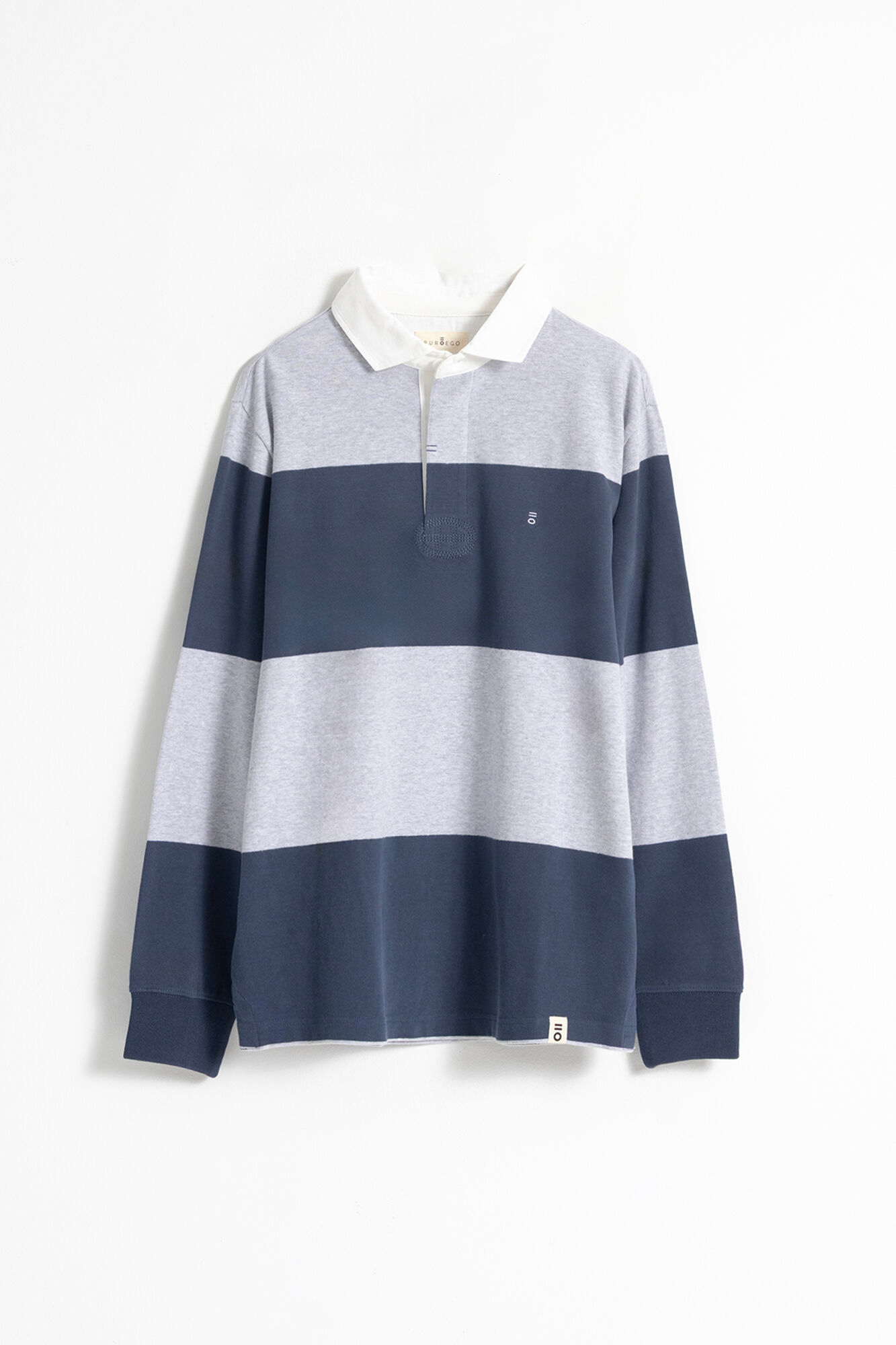 PuroEGO Camisa polo de rugby de algod&atilde;o com listras Azul