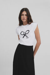 Silbon Women's roll-out sleeve T-shirt  White