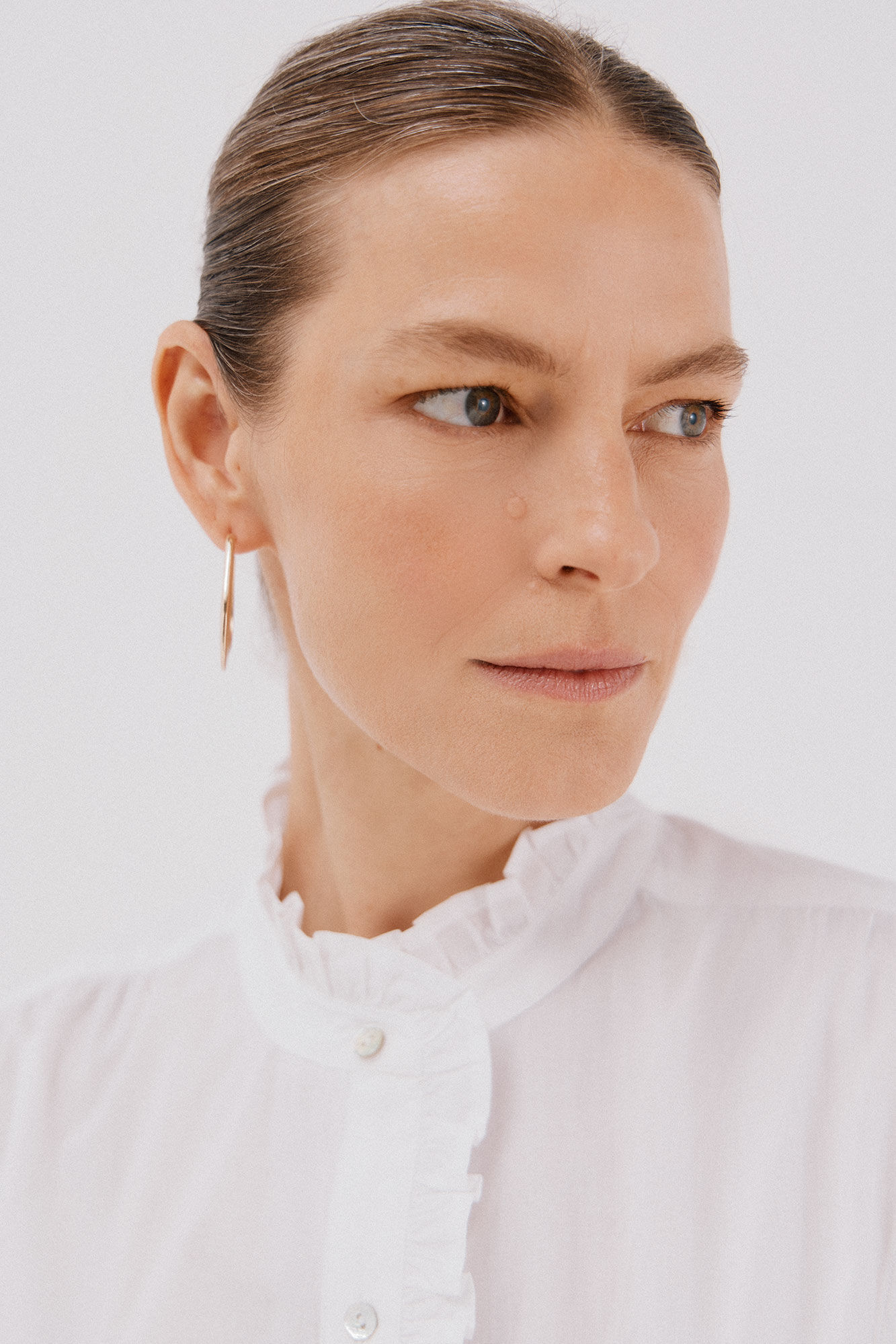 Cortefiel striped blouse with ruffled neck White