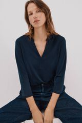 Cortefiel Basic top with mandarin collar Navy