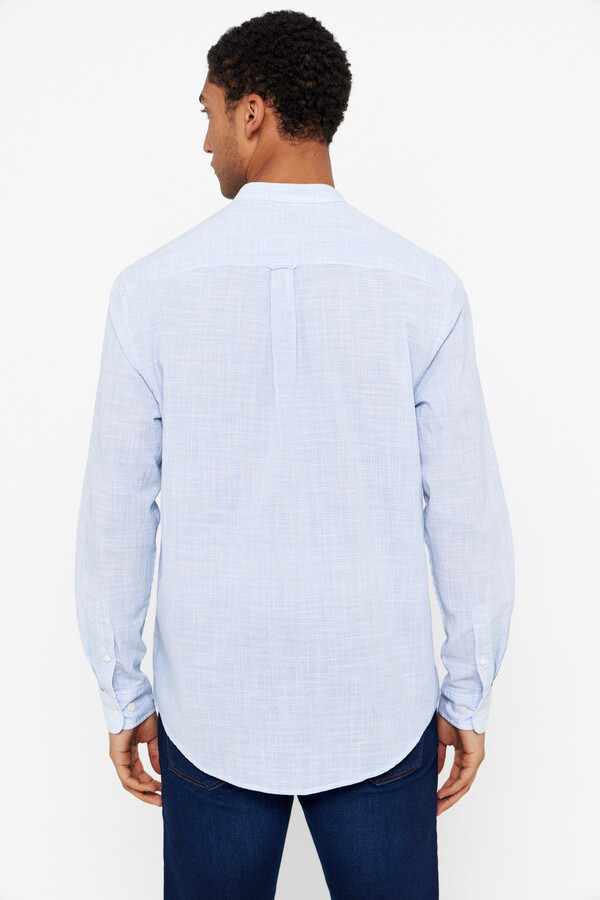 Cortefiel Striped slub cotton shirt with Mandarin collar Blue