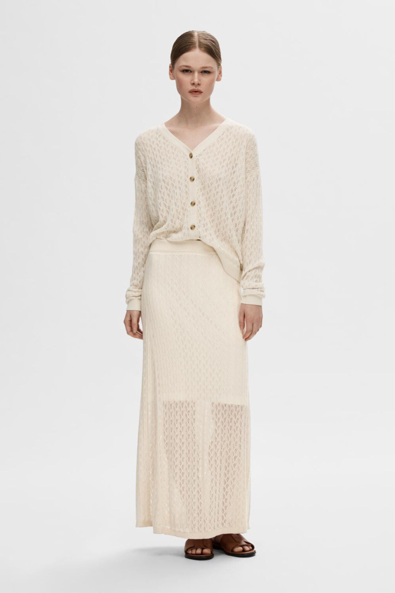 Selected Femme Lightweight cardigan made with linen, organic cotton and tencel.  Grey