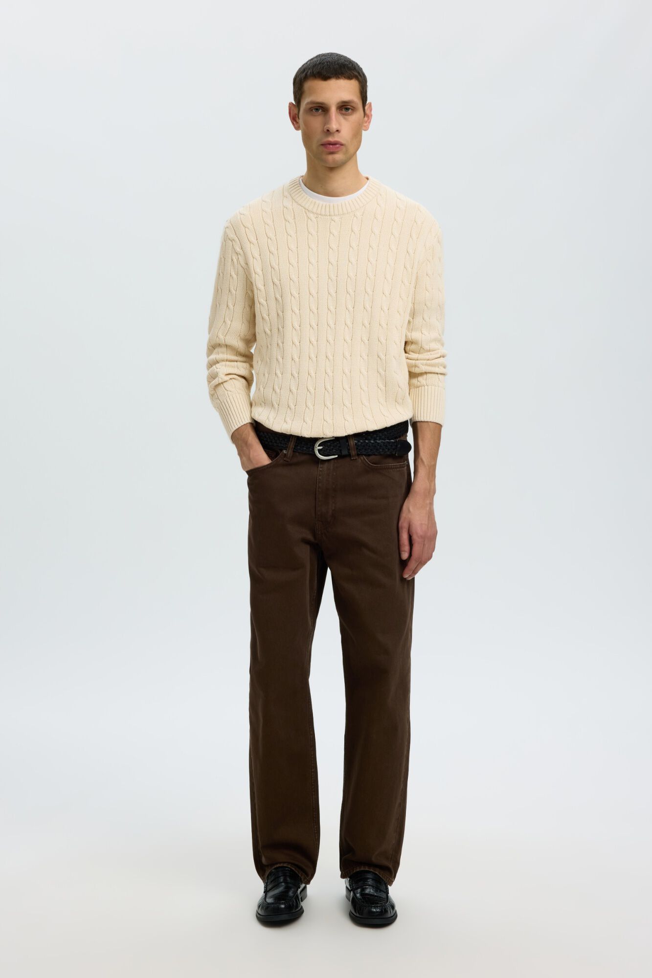 Selected Camisola de oitos 100% algod&atilde;o org&acirc;nico Tostado