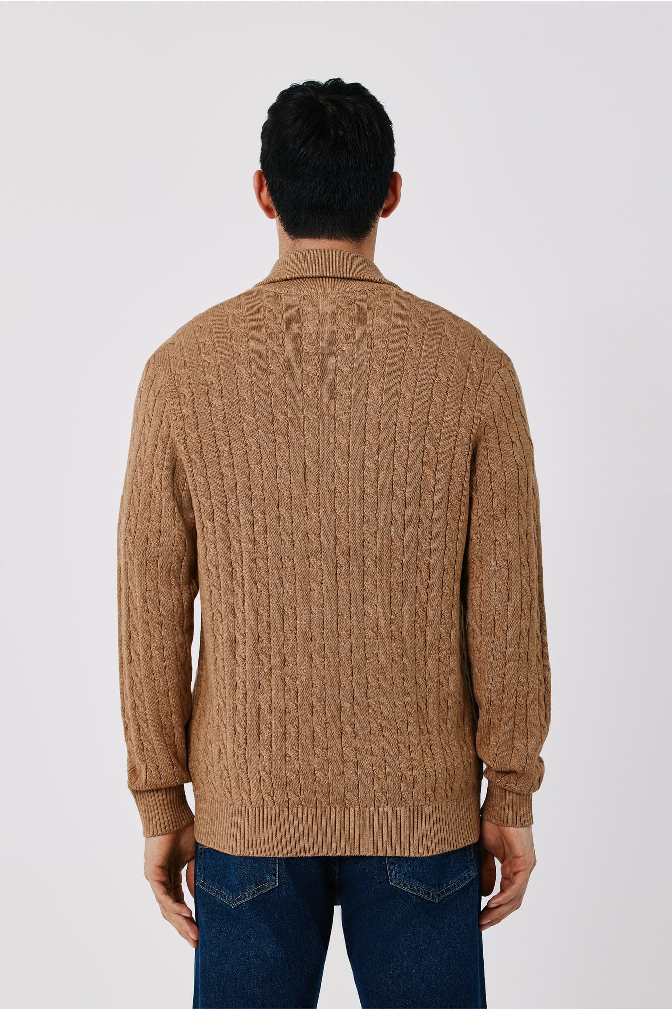 Cortefiel Cotton braided knit zip fastening cardigan Brown