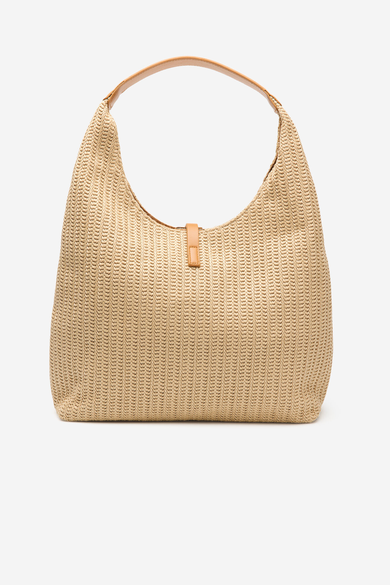 Cortefiel Raffia ring hobo bag Nude