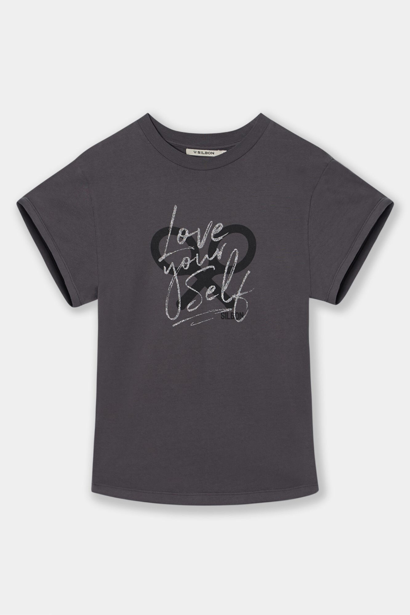 Silbon Women's roll-out sleeve T-shirt  Black