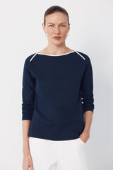 Cortefiel Contrast boat neck t-shirt Navy