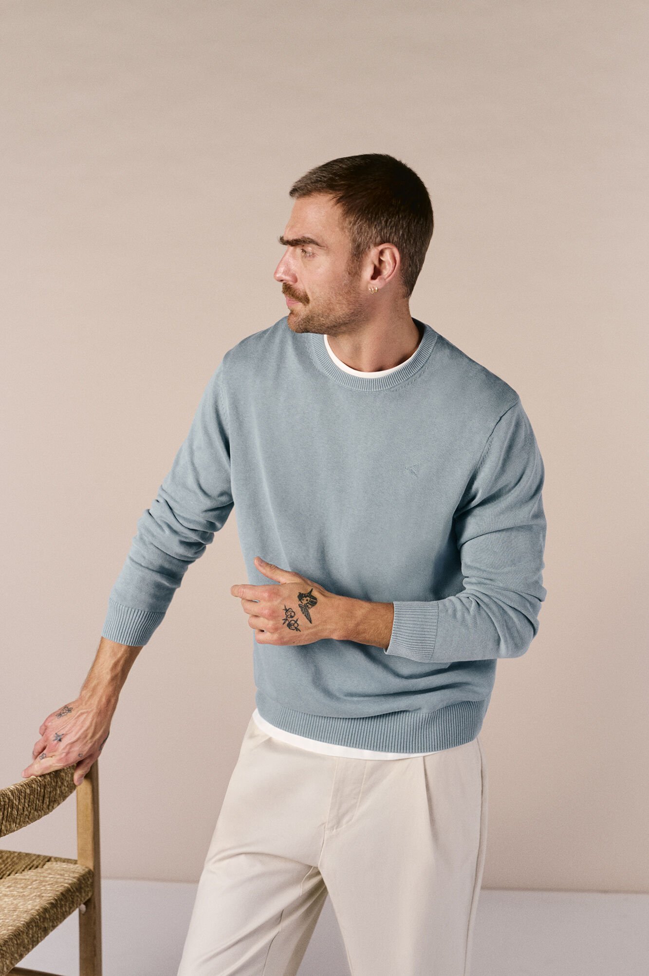 OOTO Camisola gola redonda em algod&atilde;o lavado