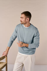 OOTO Camisola gola redonda em algod&atilde;o lavado Azul