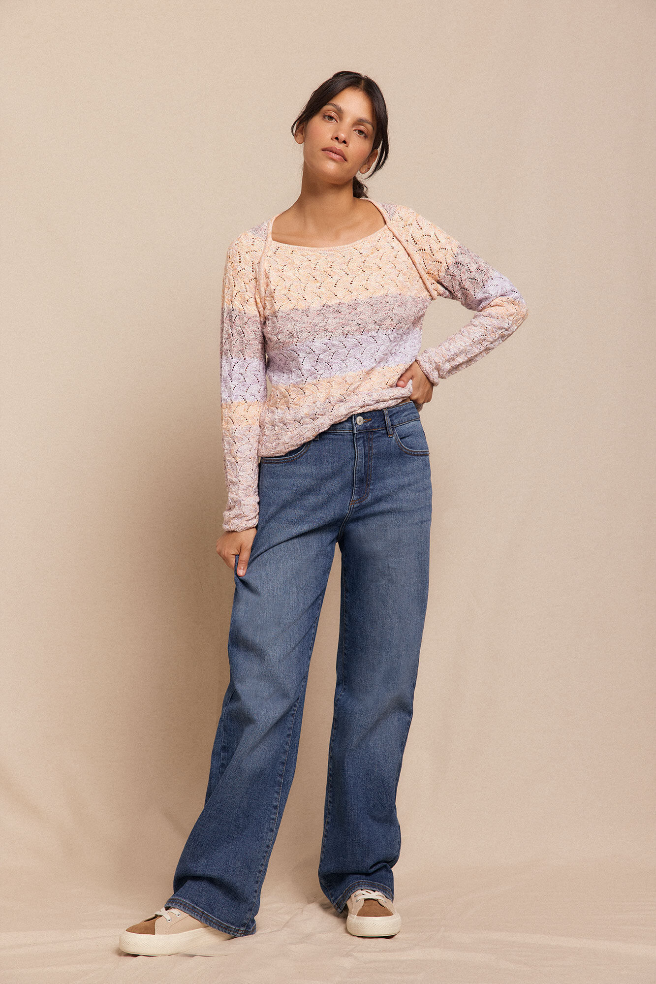 Slowlove Camisola rendilhada Ecru