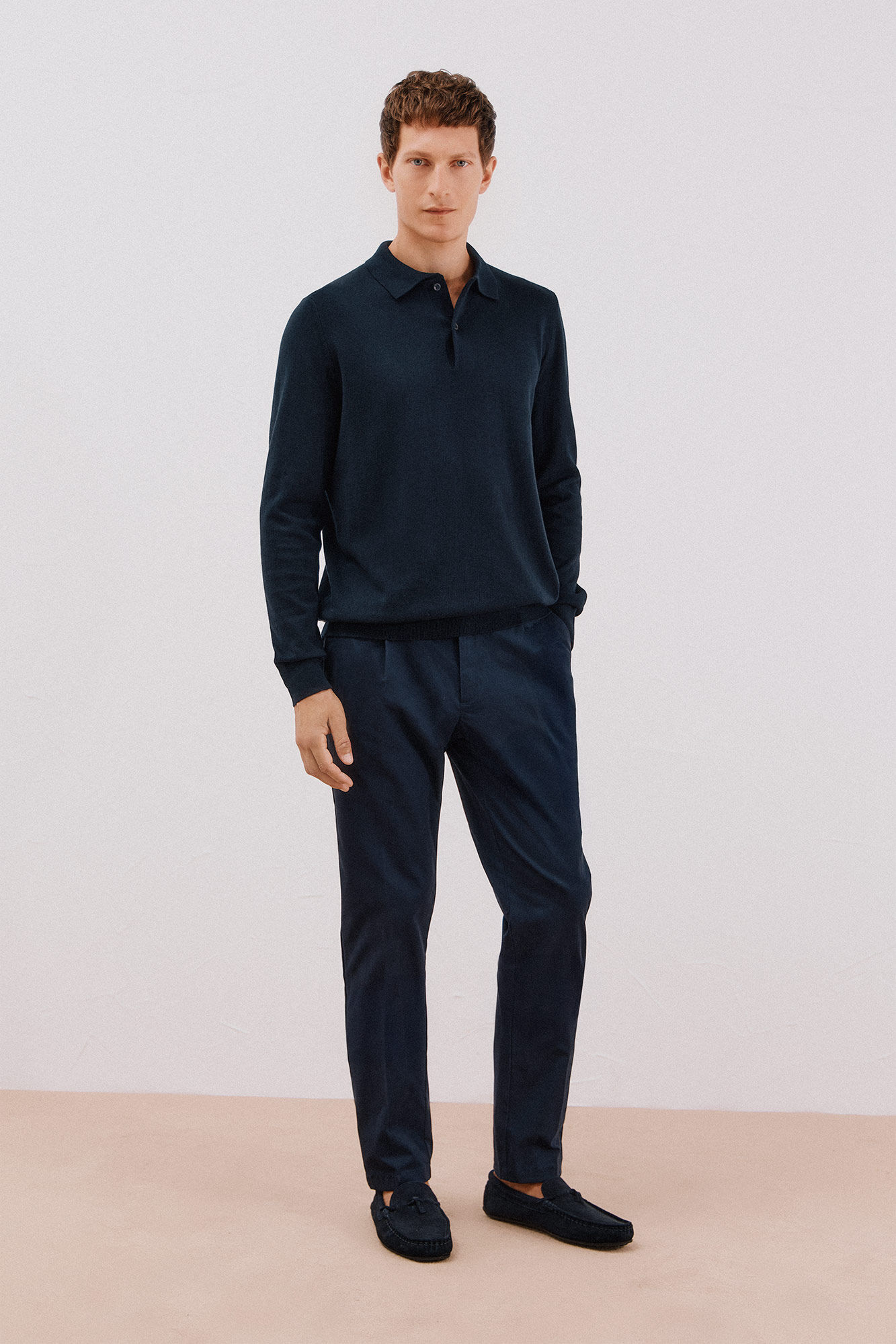 Cortefiel Cotton cashmere polo shirt neck jersey Navy