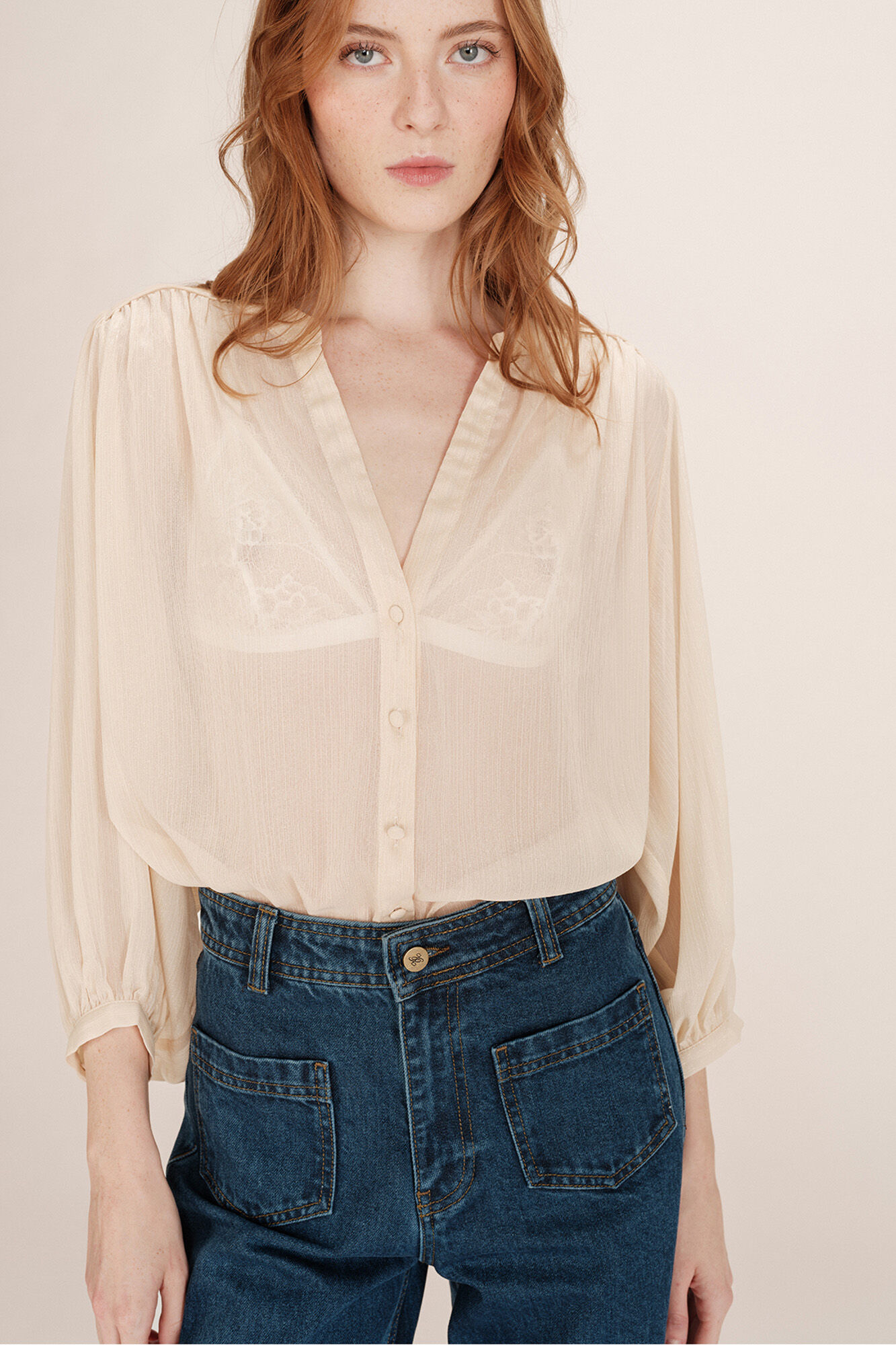 Grace & Mila blusa de lurex Castanho