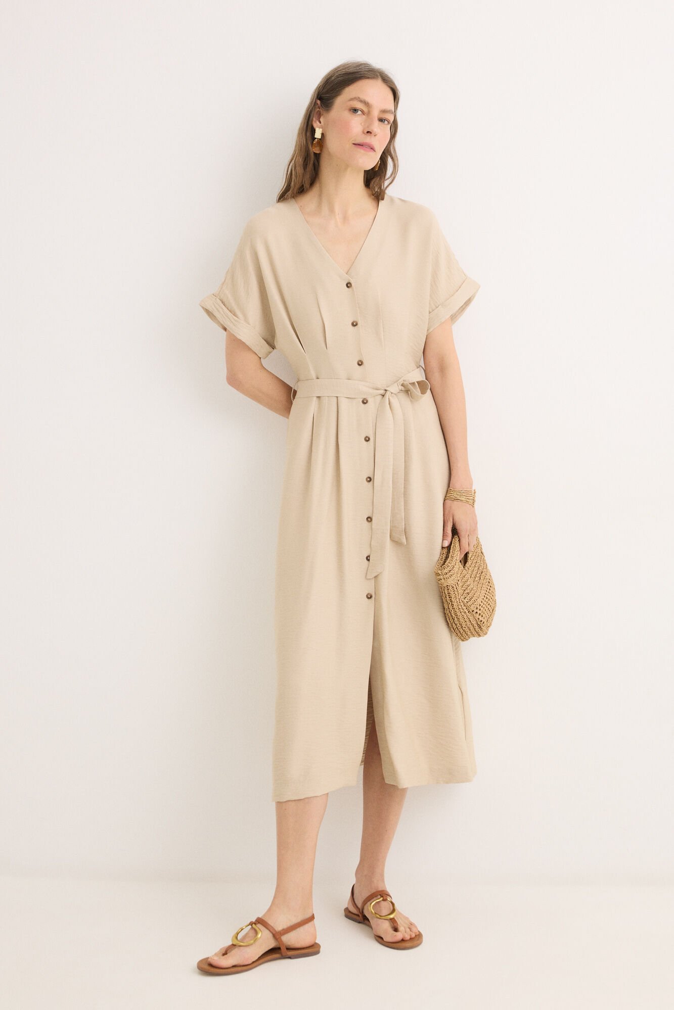 Cortefiel Pleated midi dress