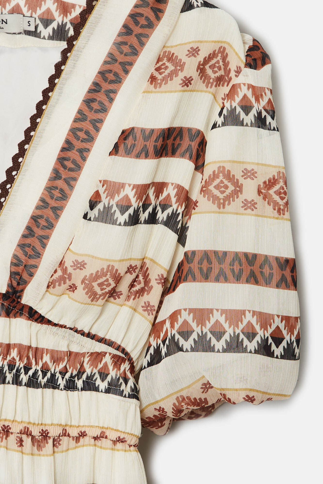 Silbon Vestido comprido com estampado &eacute;tnico  Tostado