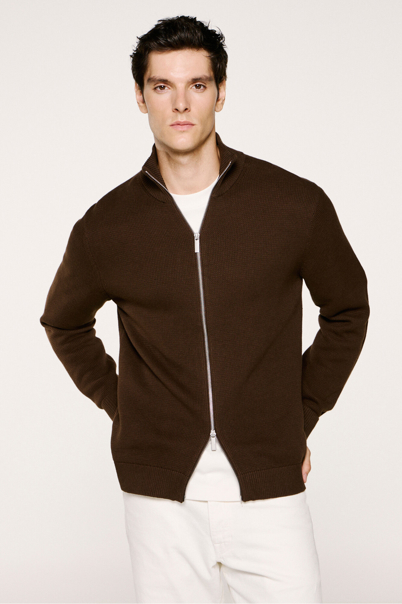 Selected Blus&atilde;o com malha 100% algod&atilde;o org&acirc;nico Castanho