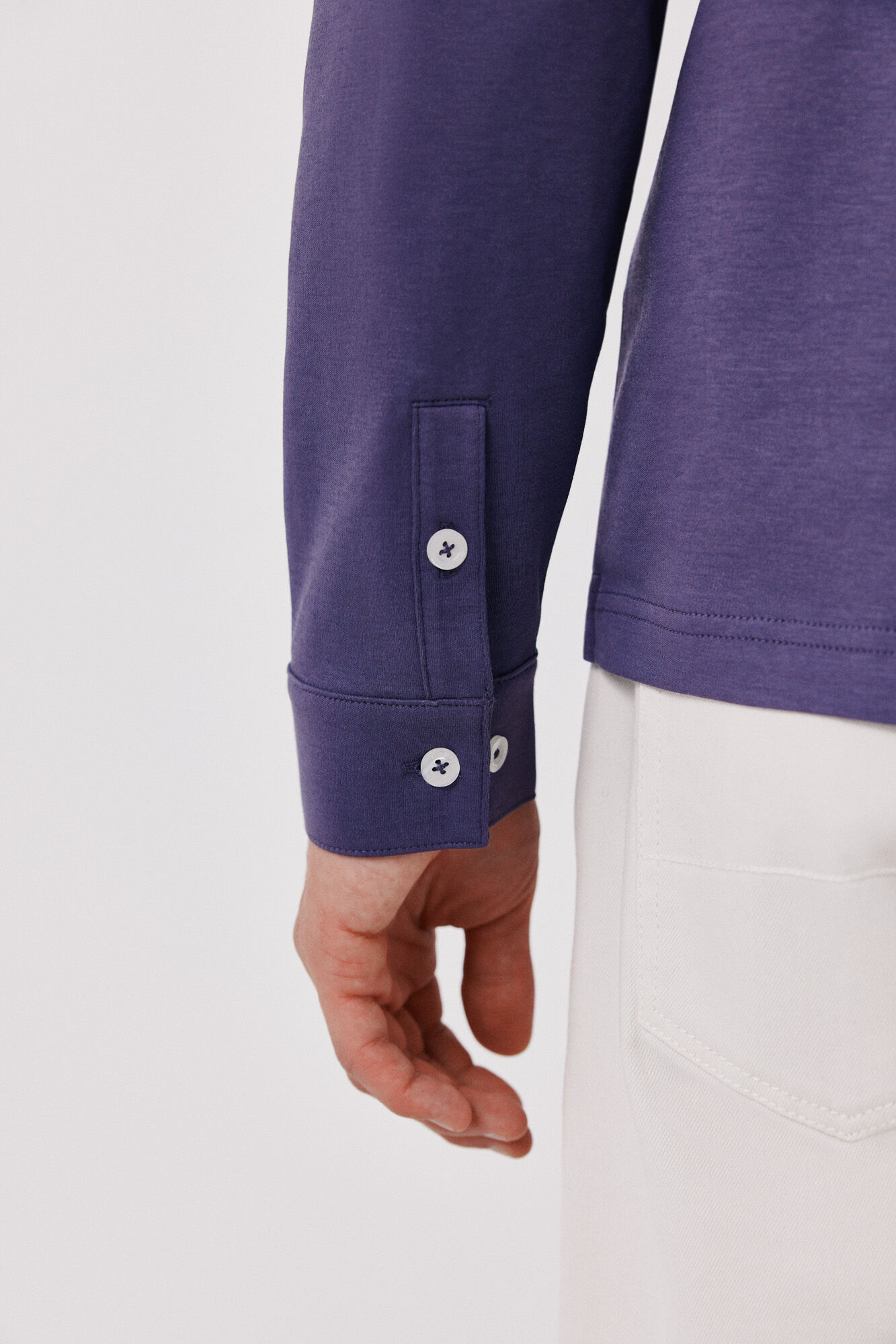 Cortefiel Long sleeve refined polo shirt Purple