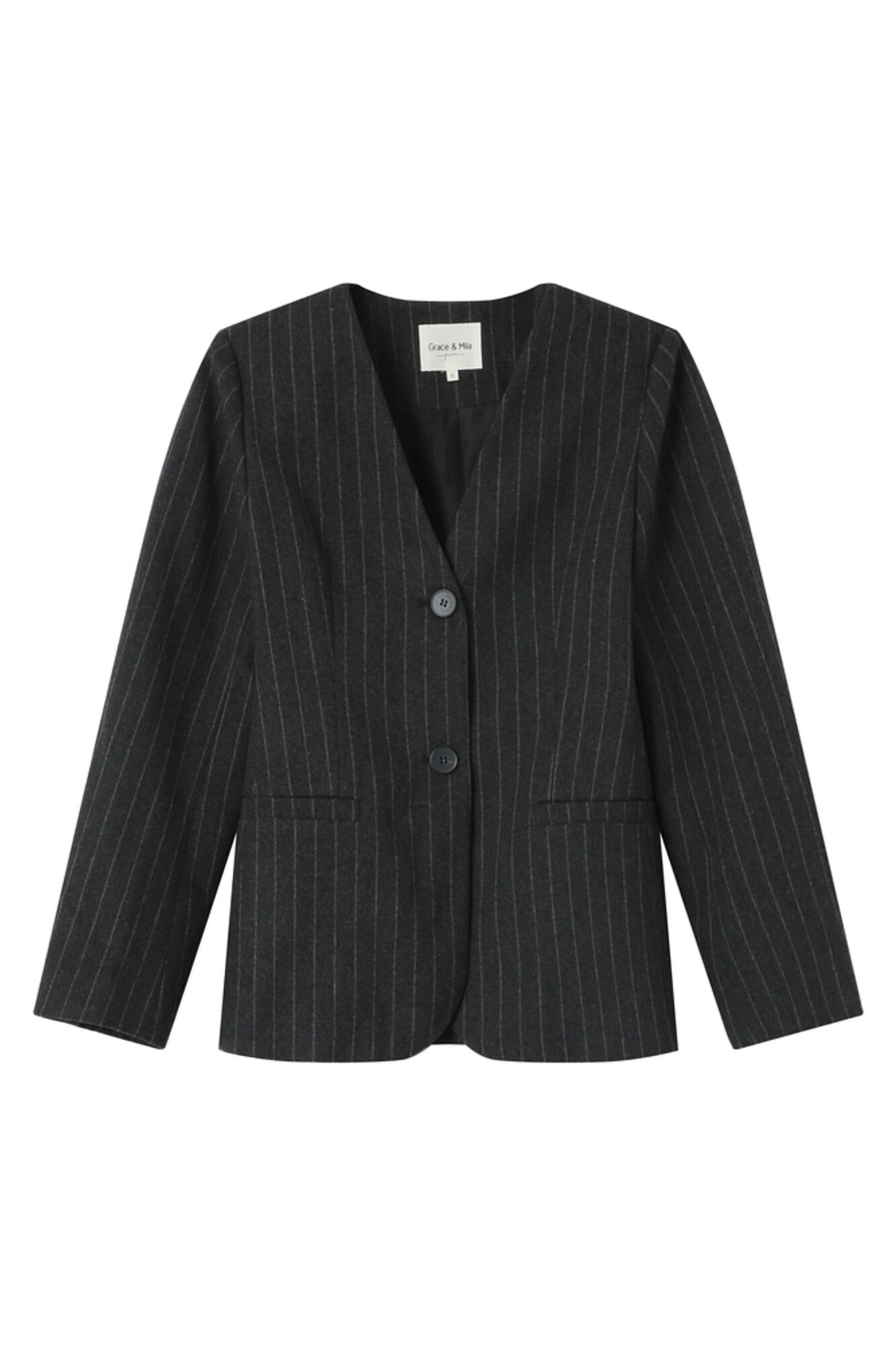 Grace & Mila Blazer gola em mistura de l&atilde; riscas Cinzento