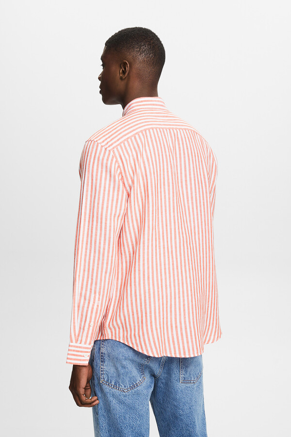 Cortefiel Regular fit striped shirt with linen Printed orange