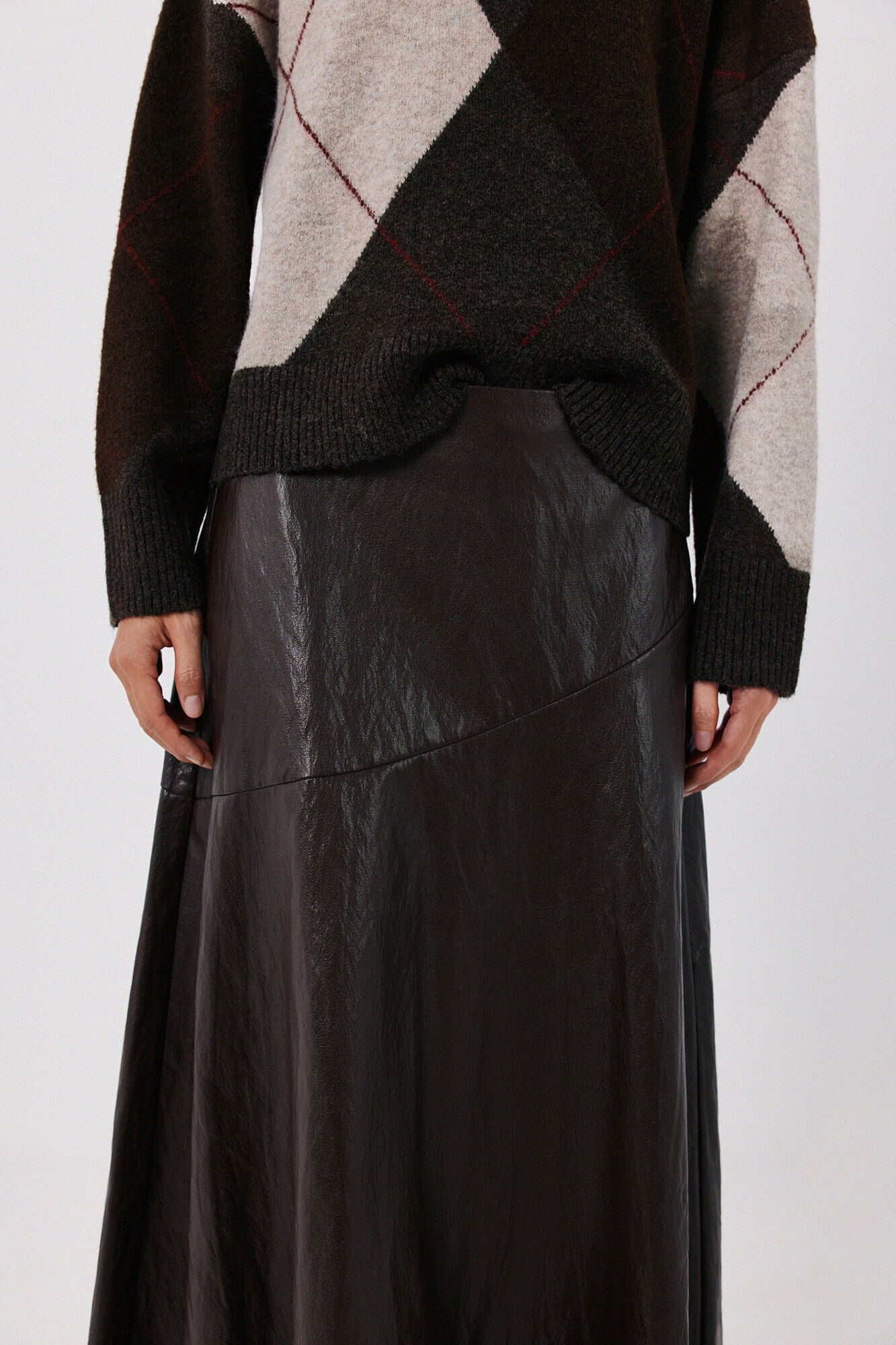 Cortefiel Faux leather midi skirt