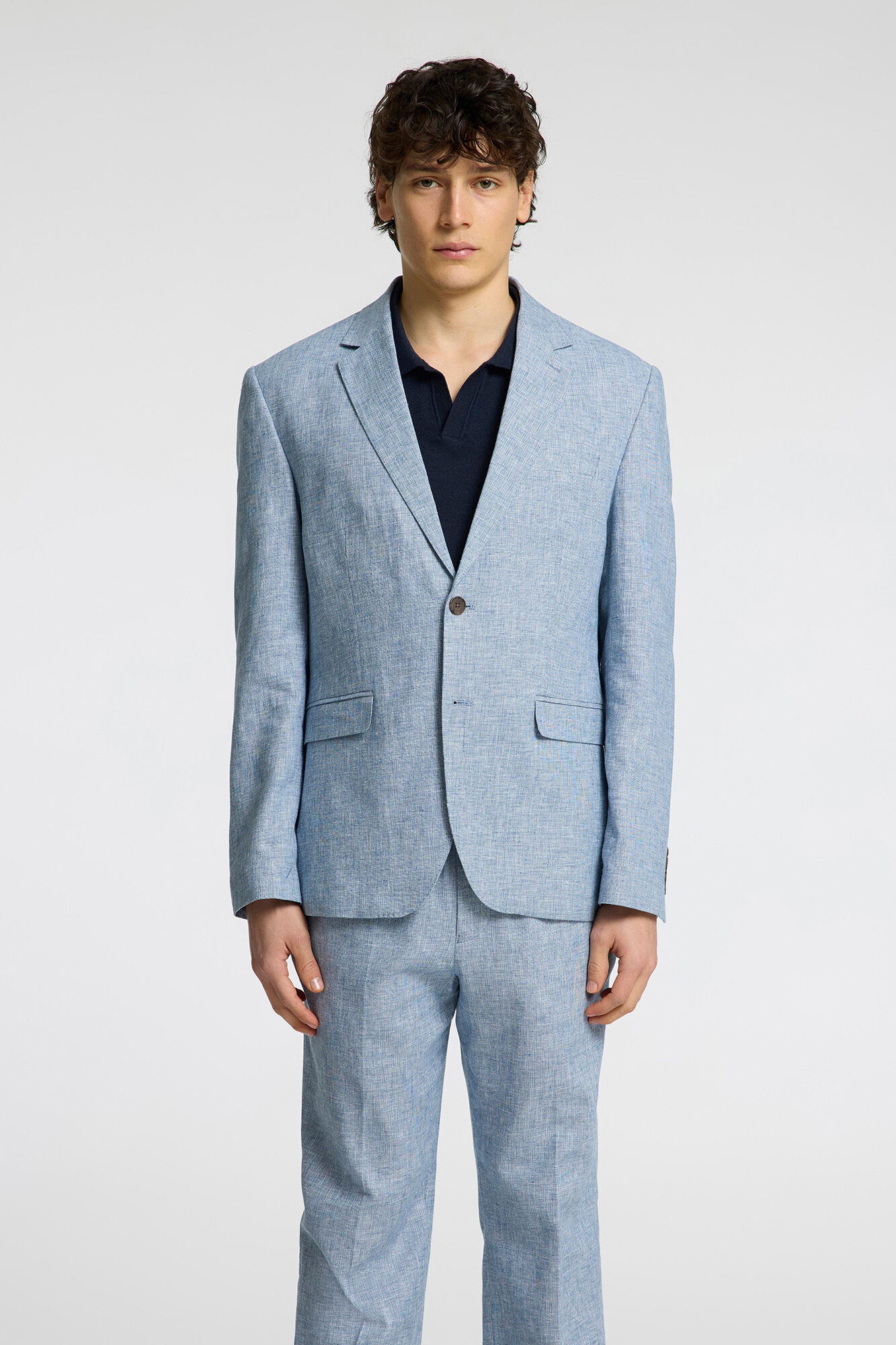 Selected Linen jacket with flap Blue