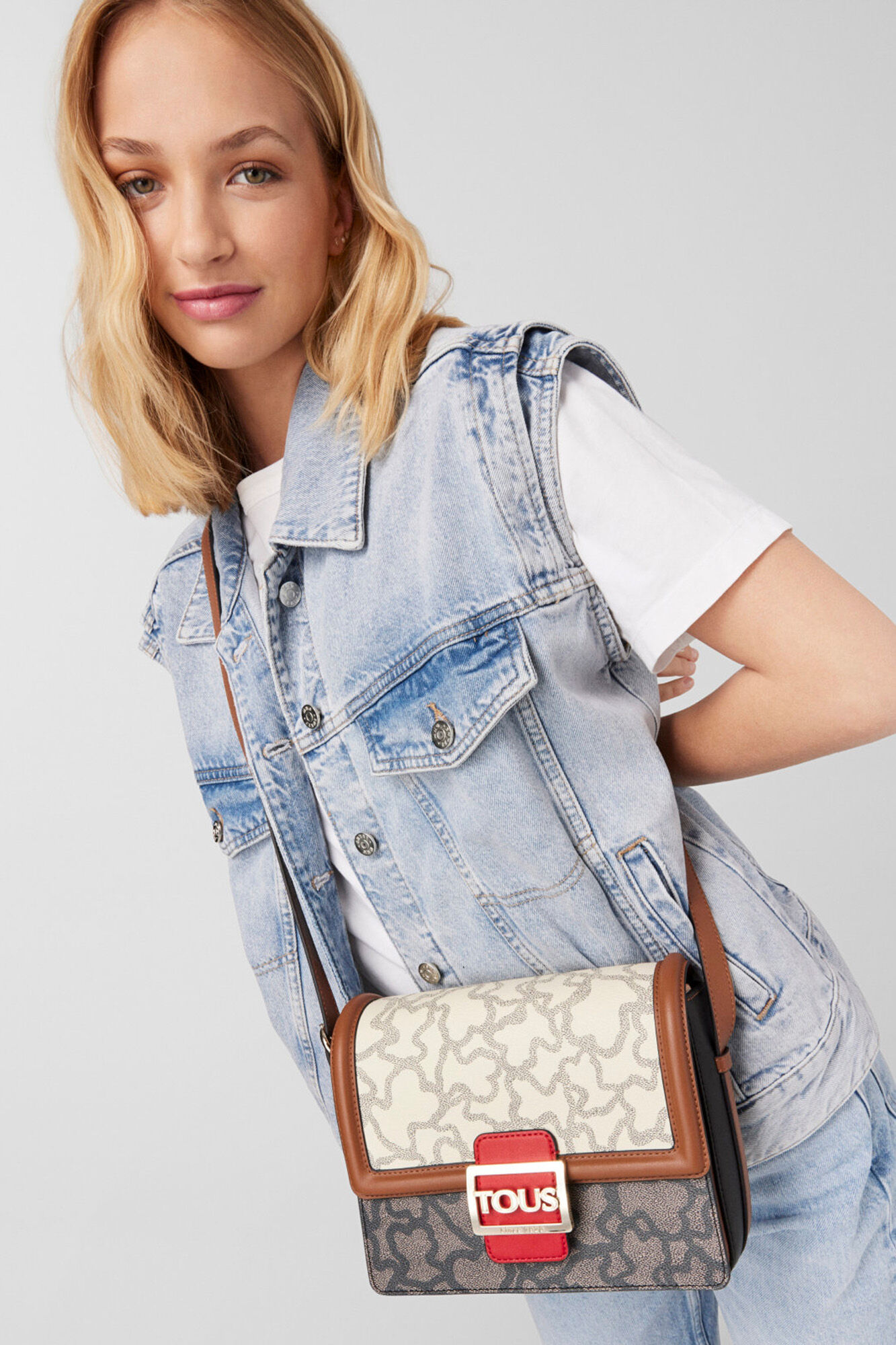 Tous Bandolera mediana beige y negra Kaos Icon Multicolor