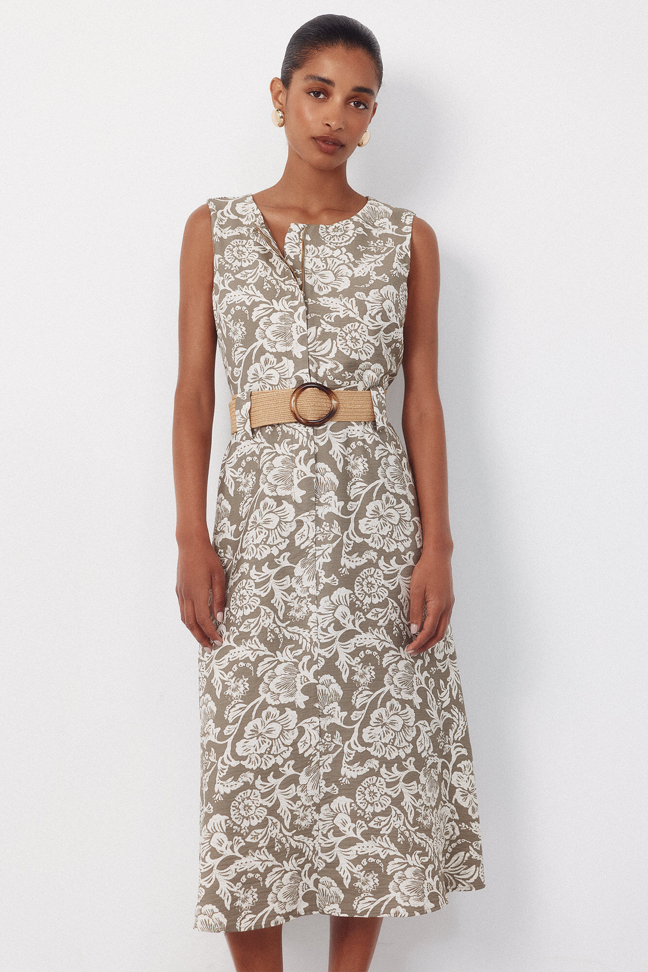 Cortefiel Flared dress Kaki