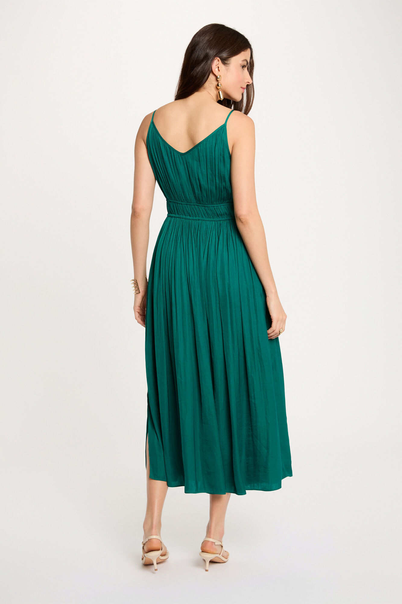 Morgan Vestido midi reto plissado Verde