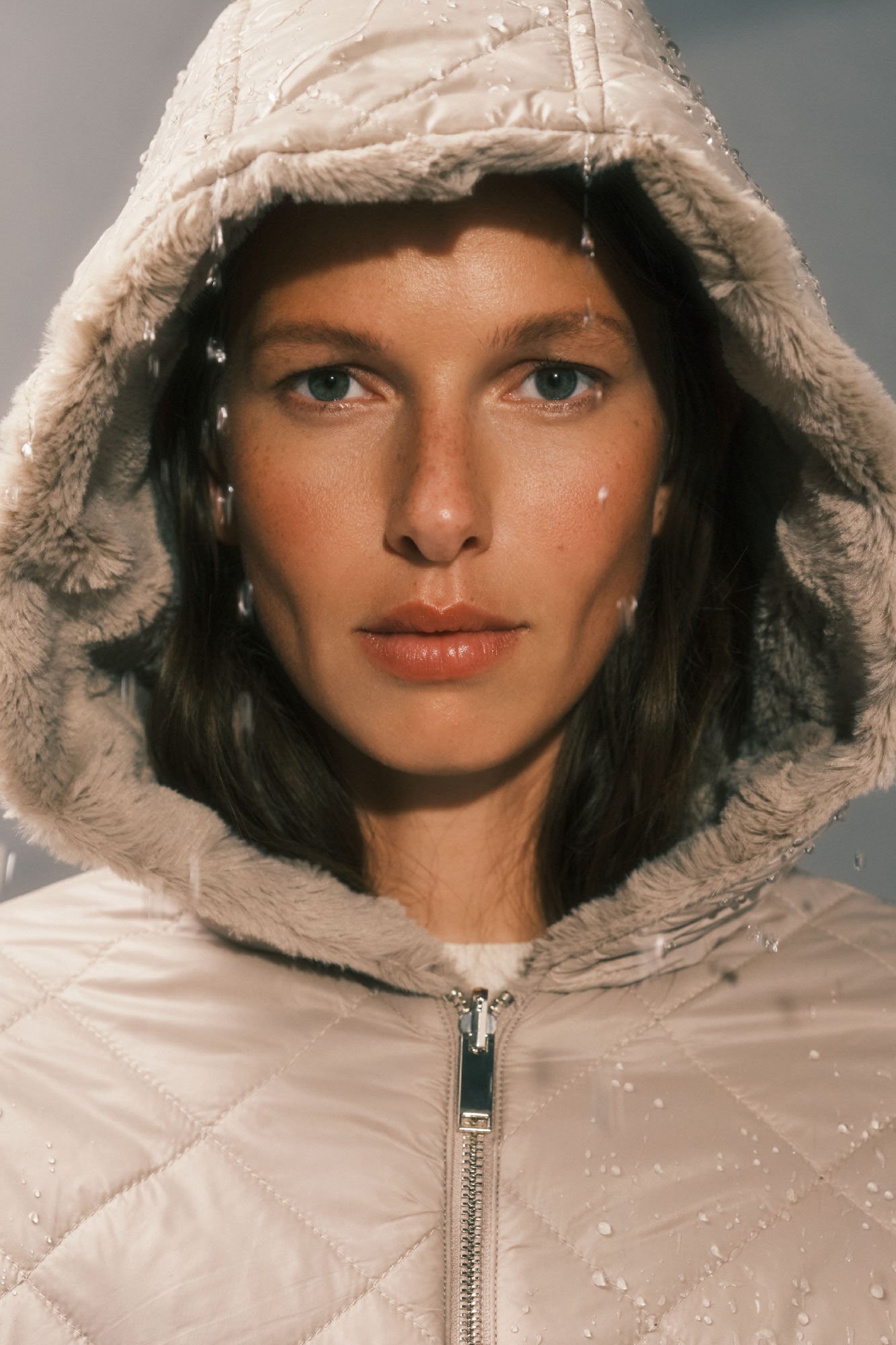 Cortefiel reversible quilted anorak with fur effect Beige