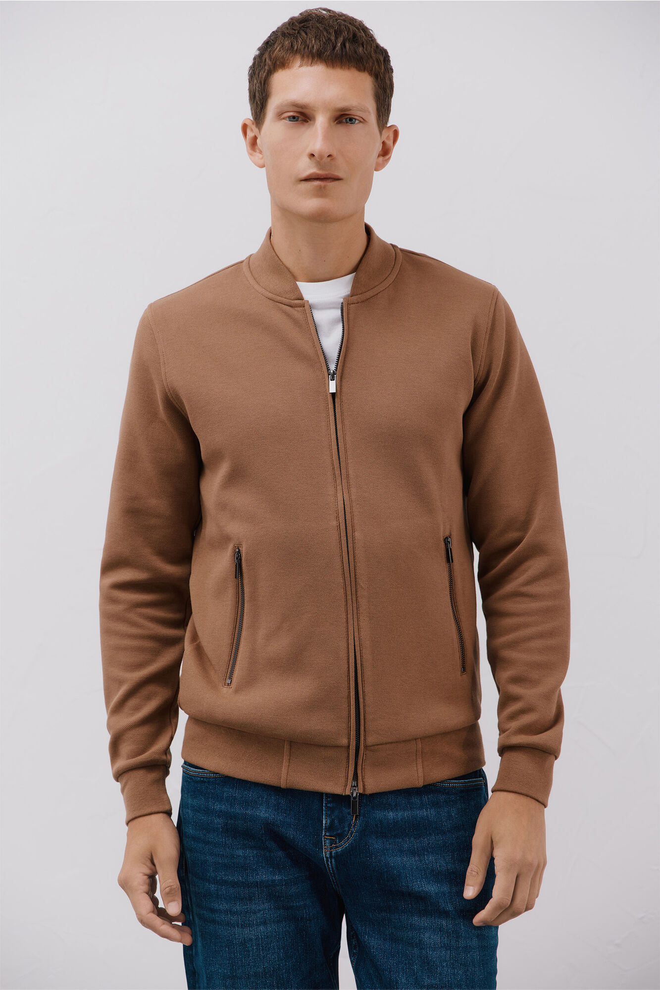 Cortefiel Bomber collar cardigan Beige