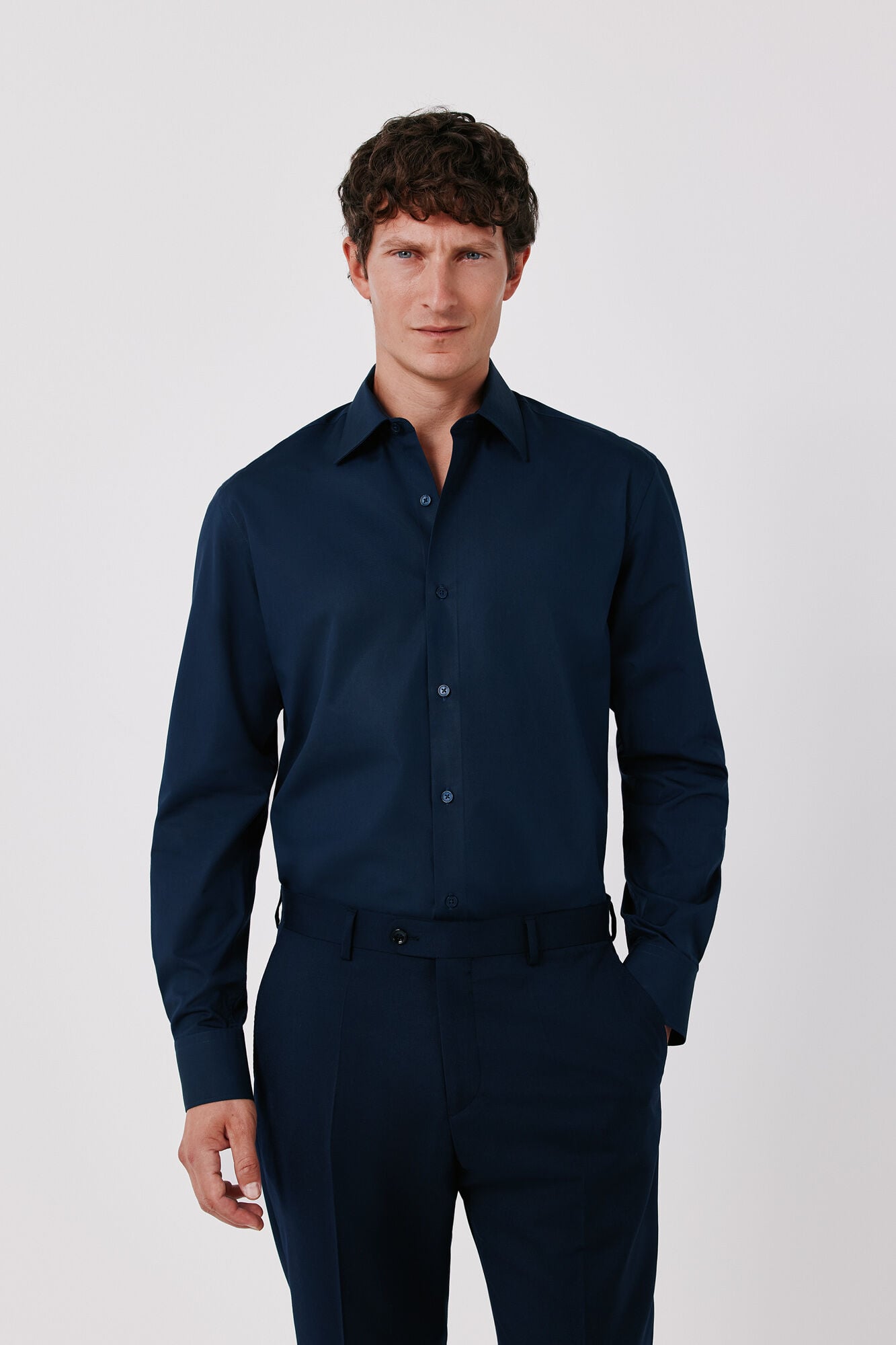 Cortefiel Plain Tencel cotton dress shirt