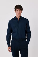 Cortefiel Plain Tencel cotton dress shirt Navy