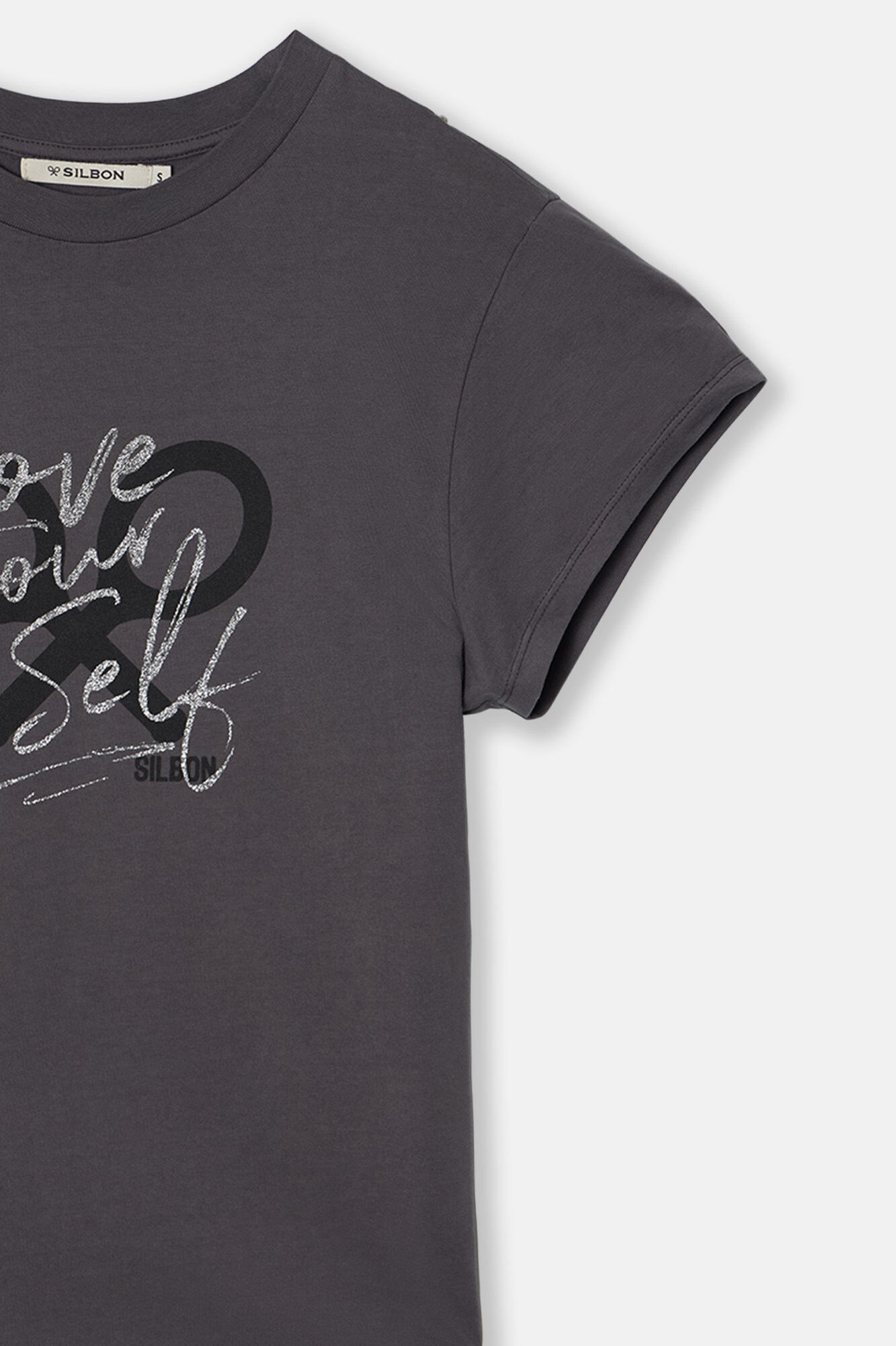 Silbon Women's roll-out sleeve T-shirt  Black